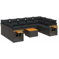 Syfax Salon de jardin 10 pcs avec coussins noir résine tressée