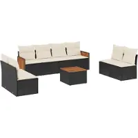 Syfax Salon de jardin 9 pcs avec coussins noir résine tressée
