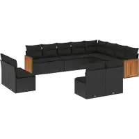 Syfax Salon de jardin 12 pcs avec coussins noir résine tressée