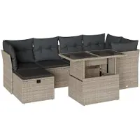 Syfax Salon de jardin avec coussins 7 pcs gris clair résine tressée