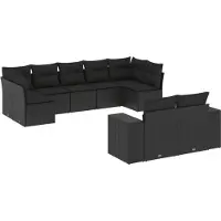 Syfax Salon de jardin 9 pcs avec coussins noir résine tressée