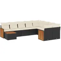 Syfax Salon de jardin 10 pcs avec coussins noir résine tressée