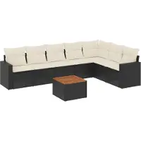 Syfax Salon de jardin 8 pcs avec coussins noir résine tressée