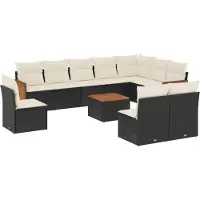 Syfax Salon de jardin 11 pcs avec coussins noir résine tressée