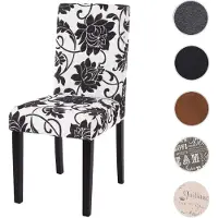Mendler Chaise de salle à manger Littau, chaise de cuisine, tissu/textile noir jacquard, pieds foncés