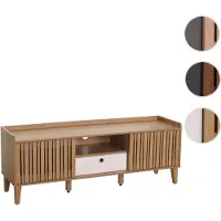 Mendler Meuble TV HWC-M48, Buffet TV, porte coulissante en bois massif de manguier 56x150x40cm naturel, tiroir blanc