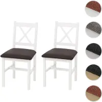 Mendler Lot de 2 chaises de salle à manger HWC-F77, chaise avec dossier, chaise de cuisine, bois massif, tissu, style cottage blanc, rembourrage noir