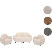 Mendler Ensemble de salon HWC-P33, canapé 2 places, 2 fauteuils, tissu/textile chenille (330 g/m²) Oeko-Tex crème