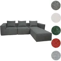 Mendler Canapé en L HWC-O54, canapé lounge avec ottomane, modulable à droite/gauche, tissu/textile 63x270x190cm gris foncé