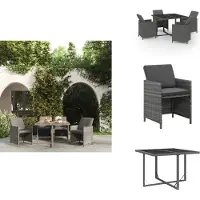 The Living Store Ensemble de jardin 5 pièces avec coussins Poly Rattan Gris