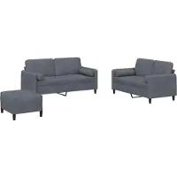 vidaXL Ensemble de canapés 3 pièces avec coussins gris foncé velours