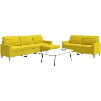 vidaXL Ensemble de canapés 3 pièces avec repose-pieds Tissu jaune clair