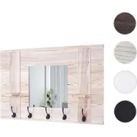 Mendler Garderobe murale HWC-C89 avec miroir, planche vestiaire, vintage, 5 crochets 90x60cm brun naturel