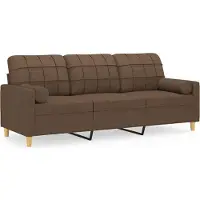 vidaXL Canapé 3 places avec oreillers décoratifs marron 180 cm tissu