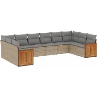 vidaXL Ensemble de salon de jardin 10 pièces avec coussins Beige Poly Rattan
