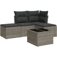 vidaXL Ensemble de salon de jardin 5 pièces avec coussins Beige Poly Rattan
