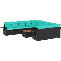 vidaXL Ensemble de 12 canapés de jardin avec coussins, polyrattan noir