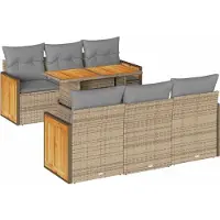 vidaXL Ensemble de salon de jardin 7 pièces avec coussins Beige Poly rotin Acacia
