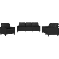vidaXL Ensemble de canapés 3 pièces avec coussins Noir Similicuir