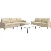 vidaXL Ensemble de canapés 3 pièces avec pouf Crème Tissu
