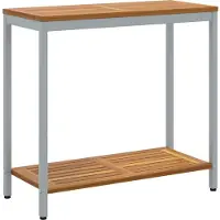 vidaXL Table d'extérieur avec étagère, couleur naturelle et grise, 80 x 35 x 75 cm