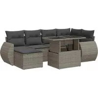 vidaXL Ensemble de salon de jardin 7 pièces avec coussins Gris Poly rotin