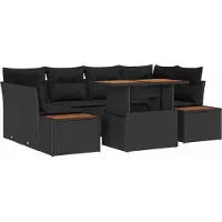 vidaXL Ensemble de canapé de jardin avec mémoire 7 pcs noir poly rotin