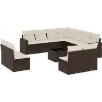 vidaXL Ensemble de salon de jardin 12 pièces avec coussins Marron Poly rotin