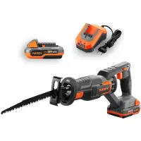 FUXTEC Scie sabre sans fil 20V FX-E1SS20 SET avec 1 x batterie 2Ah, 1 x chargeur 2,4A