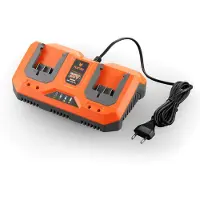 FUXTEC Li-Ion Chargeur rapide double 2,4A 70W E1LG2A pour batterie 2Ah & 4Ah adapté aux outils de jardinage 20 Volt Tension de charge 20.9V
