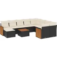 vidaXL Ensemble de salon de jardin 11 pièces avec coussins noir poly rotin