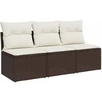 vidaXL Canapé de jardin avec coussins 3 places brun poly rotin