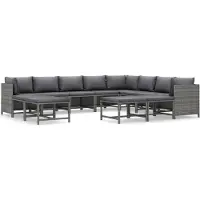 vidaXL Ensemble salon de jardin 12 pièces avec coussins Poly rotin gris