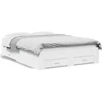 DKD Home Decor Cadre de lit avec tiroirs Blanc 140x190 cm Bois composite
