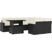 vidaXL Ensemble de salon de jardin 9 pièces avec coussins noir poly rotin