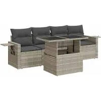 vidaXL Ensemble de salon de jardin 5 pièces avec coussins gris clair Poly rotin