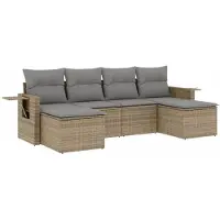 vidaXL Ensemble de salon de jardin 6 pièces avec coussins Beige Poly Rattan