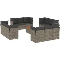 vidaXL Ensemble de 13 canapés de jardin avec coussins Gris Poly Rattan