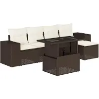 vidaXL Ensemble de salon de jardin 6 pièces avec coussins Marron Poly Rattan