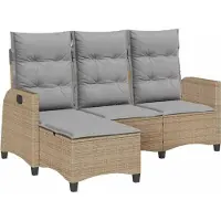 vidaXL Canapé de jardin avec fonction de couchage Coussin L-Form Beige Poly Rattan