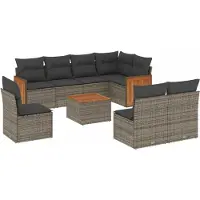 vidaXL Ensemble de salon de jardin 9 pièces avec coussins Gris Poly rotin