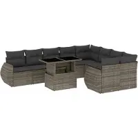 vidaXL Ensemble de salon de jardin 10 pièces avec coussins Gris Poly Rattan