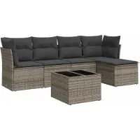 vidaXL Ensemble de salon de jardin 6 pièces avec coussins Gris Poly rotin