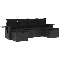 vidaXL Ensemble de salon de jardin 6 pièces avec coussins noir poly rotin