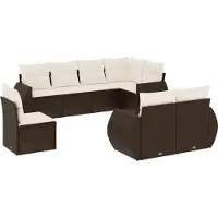 vidaXL Ensemble de jardin canapé 8 pièces avec coussins Marron Poly rotin