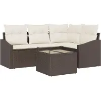 vidaXL Ensemble de canapés de jardin avec coussins, 5 pièces, marron et crème, en polyrotin