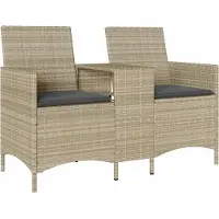 vidaXL Canapé de jardin 2 places avec table et coussins gris clair Poly rotin