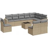 vidaXL Ensemble de salon de jardin 11 pièces avec coussins Beige Poly Rattan