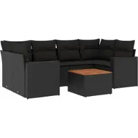 vidaXL Ensemble de salon de jardin 7 pièces avec coussins noir poly rotin