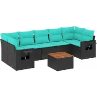 vidaXL Ensemble de 8 canapés de jardin avec coussins, polyrattan noir